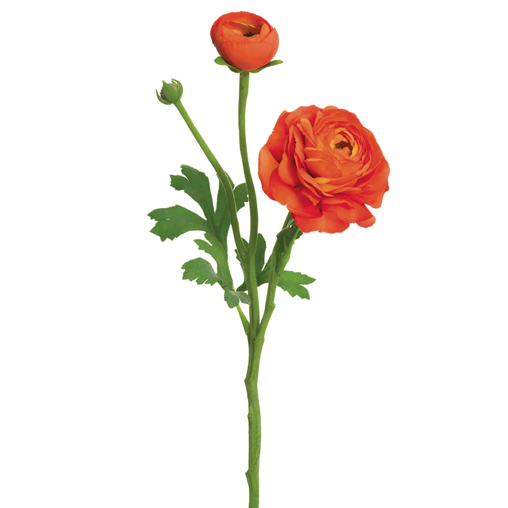 15" Ranunculus Silk Flower Stem -2 Tone Orange (Pack of 12)