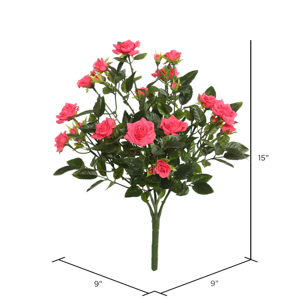 15" Silk Mini Diamond Rose Flower Bush -Hot Pink (Pack of 4) - Image 2