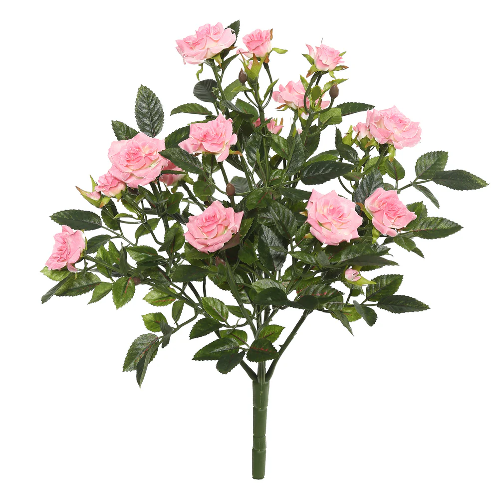 15" Silk Mini Diamond Rose Flower Bush -Light Pink (Pack of 4)
