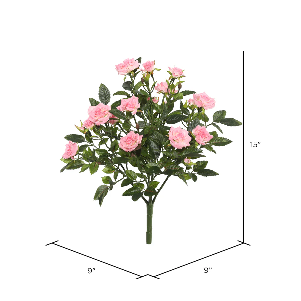 15" Silk Mini Diamond Rose Flower Bush -Light Pink (Pack of 4) - Image 2