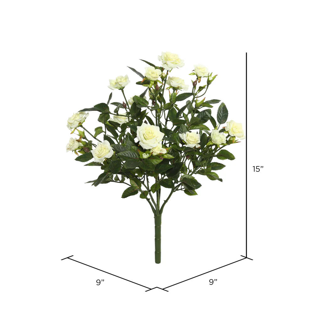 15" Silk Mini Diamond Rose Flower Bush -White (Pack of 4) - Image 2