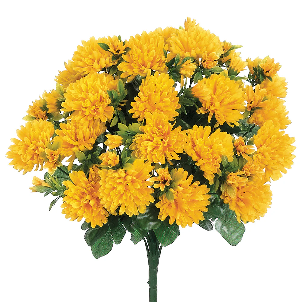 15" Silk Mum Flower Bush -Yellow (Pack of 12)