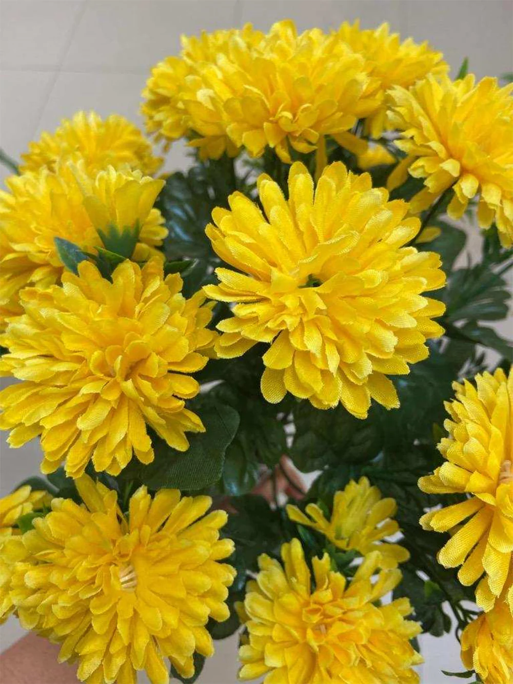 15" Silk Mum Flower Bush -Yellow (Pack of 12) - Image 2
