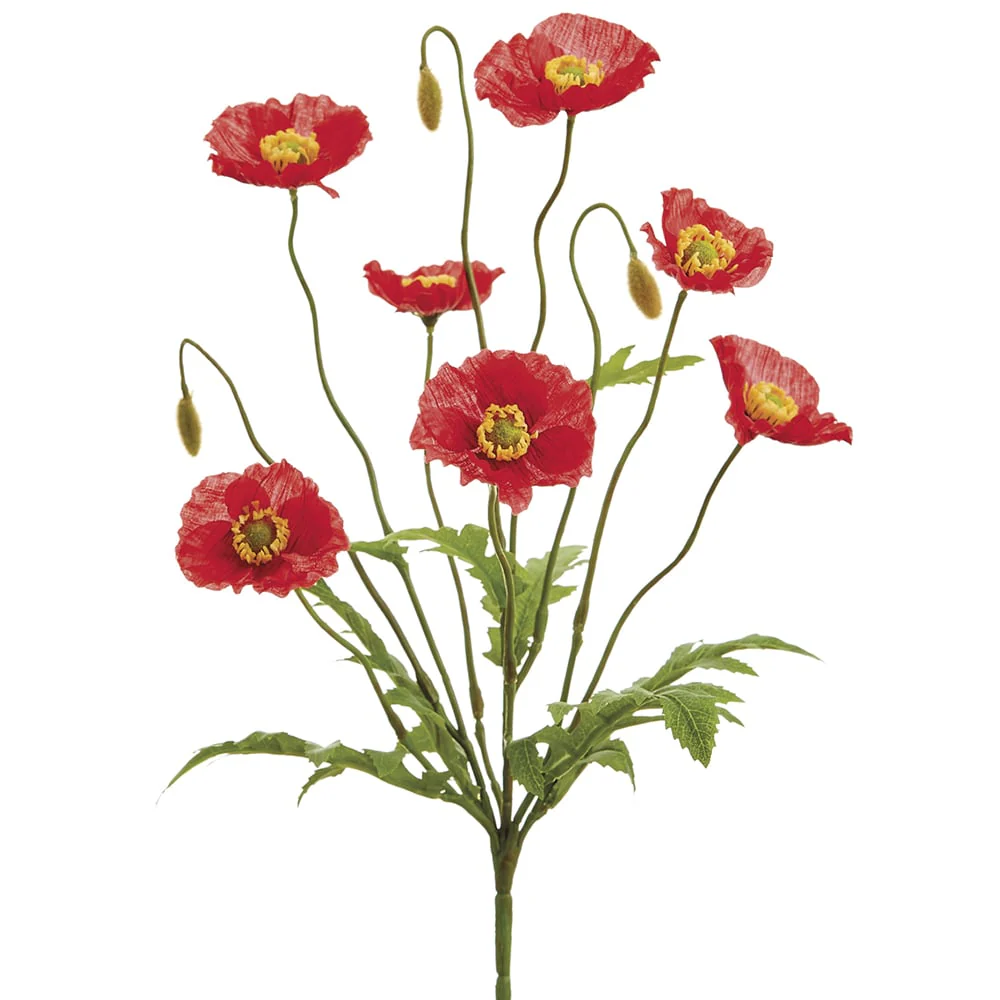 15" Silk Poppy Flower Bush -Red (Pack of 12)