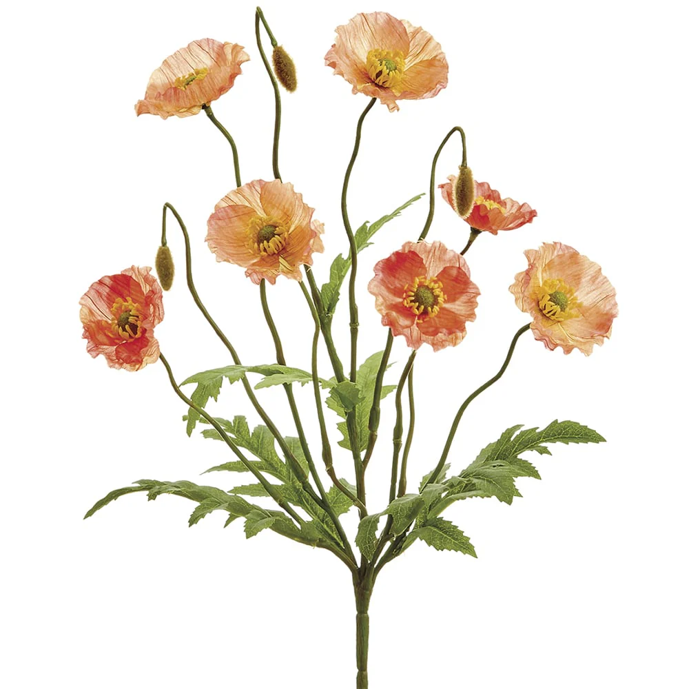 15" Silk Poppy Flower Bush -Salmon (Pack of 12)