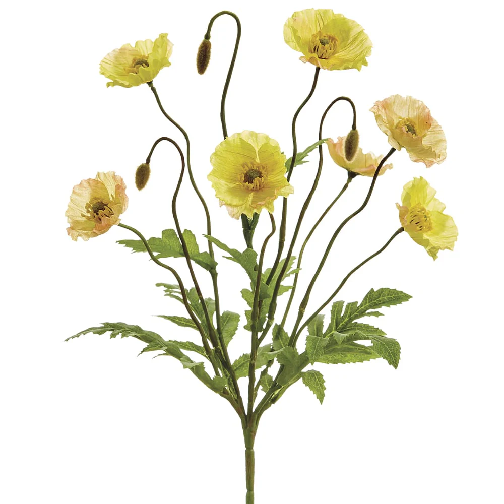 15" Silk Poppy Flower Bush -Yellow (Pack of 12)