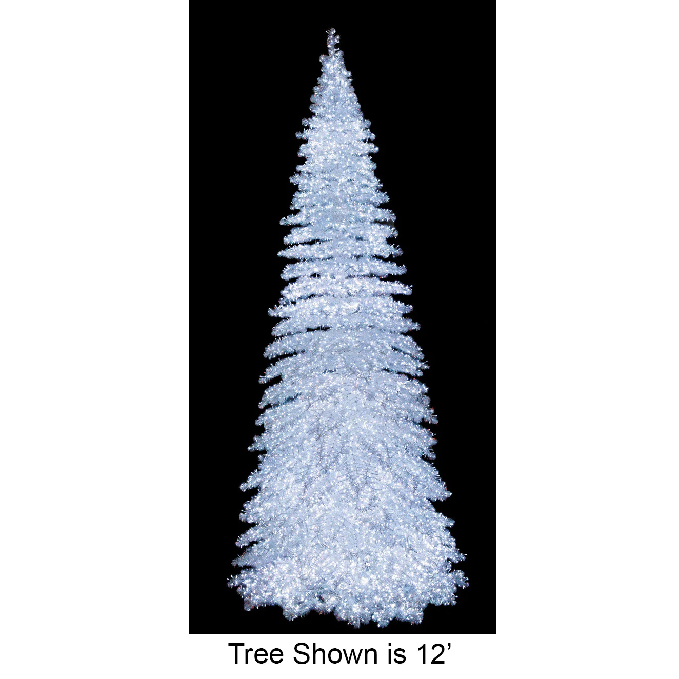 15'Hx70"W Tinsel Iridescent Crystal White Slim Pine Artificial Christmas Tree, Micro LED Pre-Lit (Cool White) -White