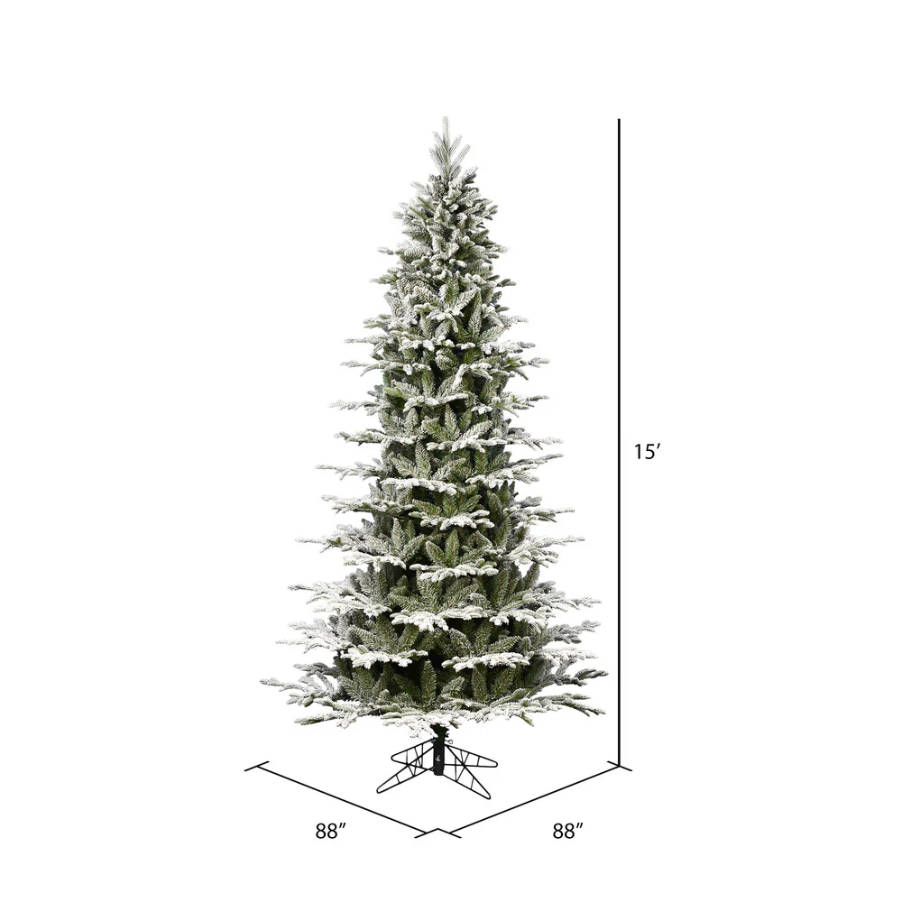 15'Hx88"W PE Slim Flocked Kamas Fraser Fir Artificial Christmas Tree, Unlit -White/Green - Image 2
