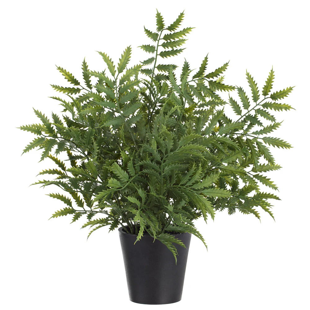 16.5" Leather Leaf Fern Silk Plant w/Plastic Pot -Green (Pack of 6)