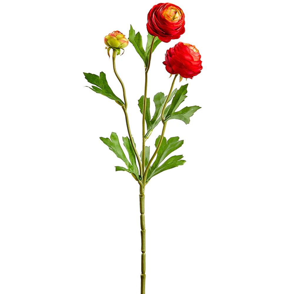 16.5" Mini Silk Ranunculus Flower Stem -2 Tone Red (Pack of 12)