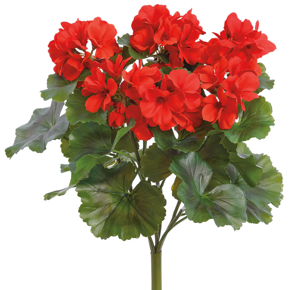 16" Geranium Silk Flower Bush -Red (Pack of 12)