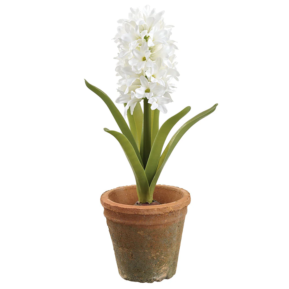 16" Hyacinth Silk Flower Arrangement w/Clay Pot -White (Pack of 4)