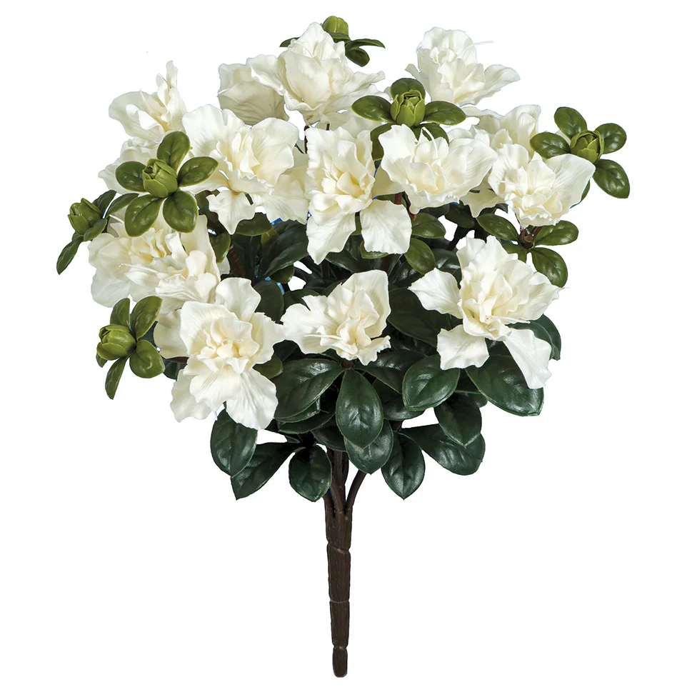 16" Outdoor UV-Proof Artificial Azalea Flower Bush -White (Pack of 6)