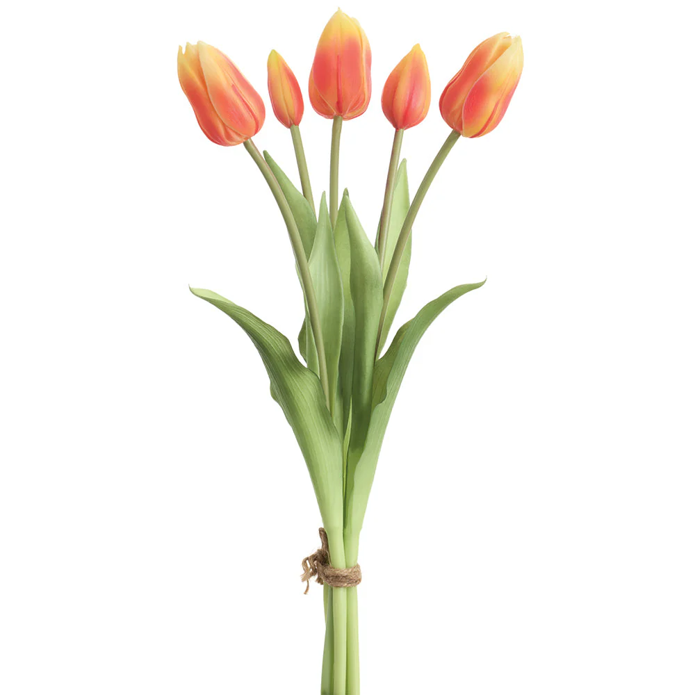 16" Real Touch Dutch Tulip Silk Flower Bouquet -Flame (Pack of 12)