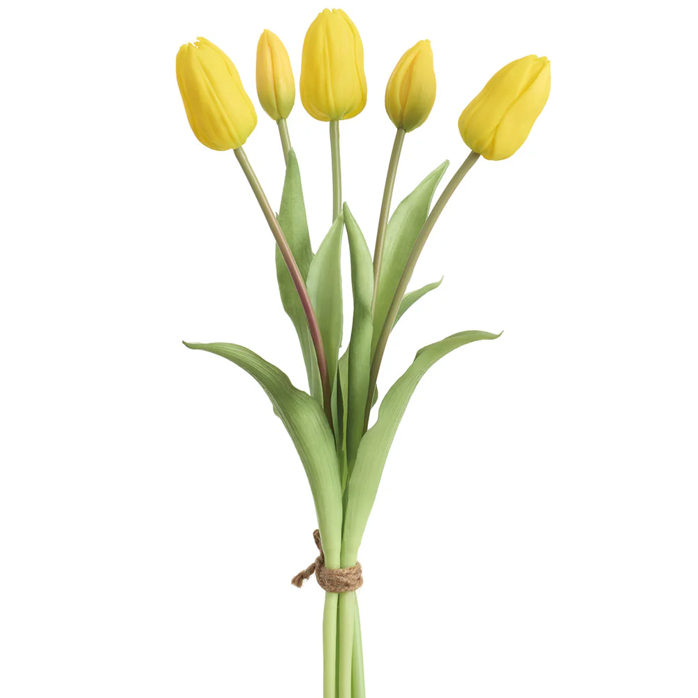 16" Real Touch Dutch Tulip Silk Flower Bouquet -Yellow (Pack of 12)