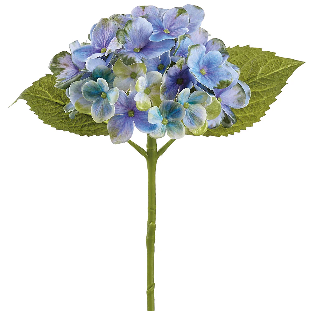 16" Real Touch Hydrangea Silk Flower Stem -Blue/Green (Pack of 12)