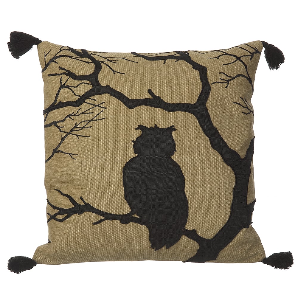 16"x16" Owl Pillow -Beige/Black (Pack of 2)