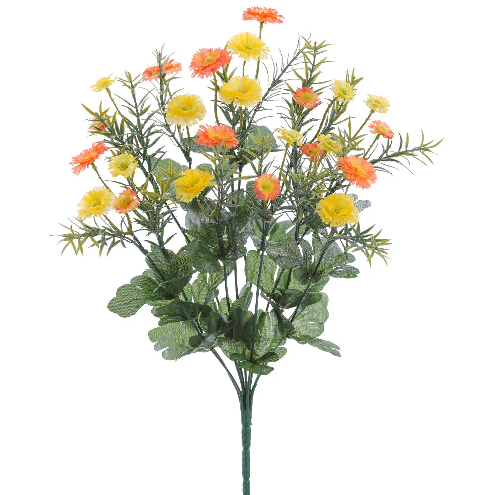 17.5" Mini Daisy Silk Flower Bush -Orange/Yellow (Pack of 12)