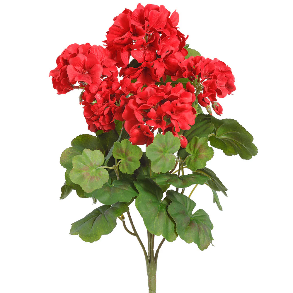 17.5" Outdoor Water-Resistant Artificial Geranium Flower Bush -Red (Pack of 12)
