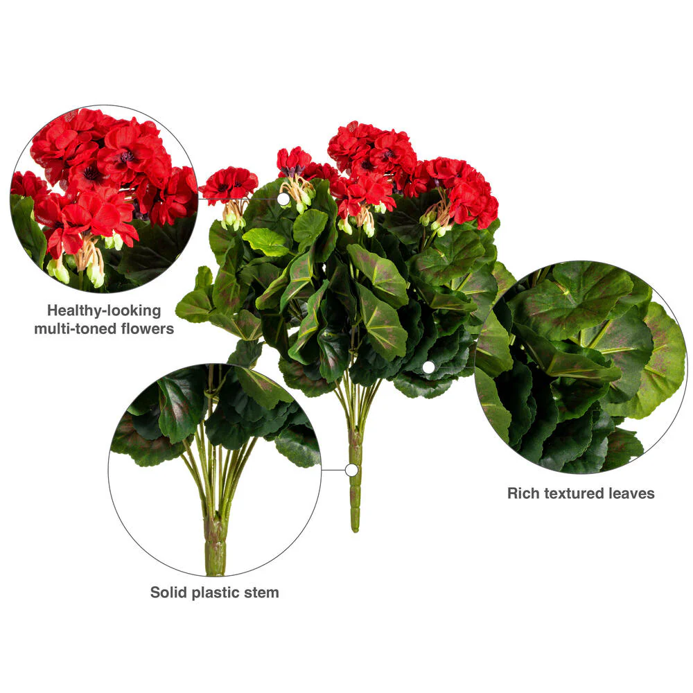 17.5" Silk Geranium Flower Bush -Red (Pack of 4) - Image 5