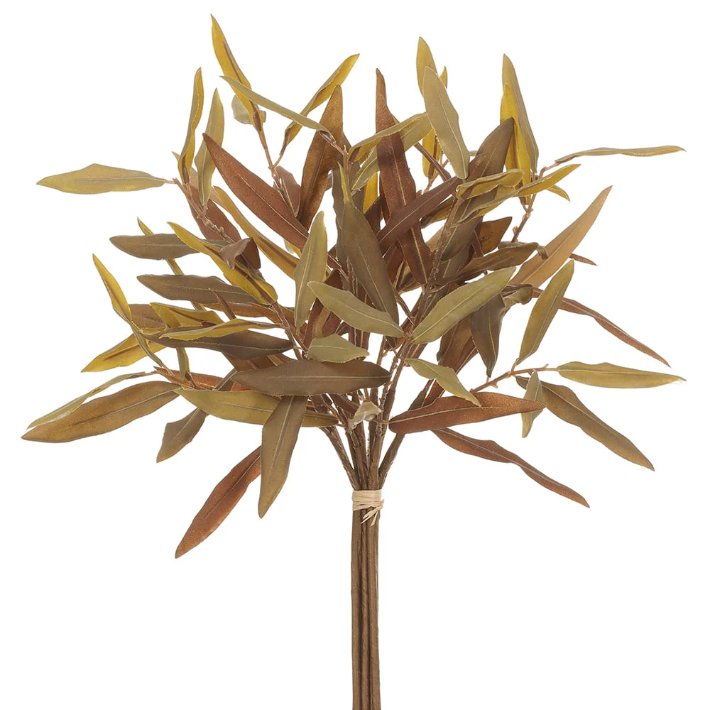 17" Artificial Dried-Look Olive Leaf Stem Bundle -Brown/Tan (Pack of 8)