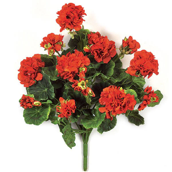 17" Artificial Geranium Flower Bush -Red (Pack of 6)