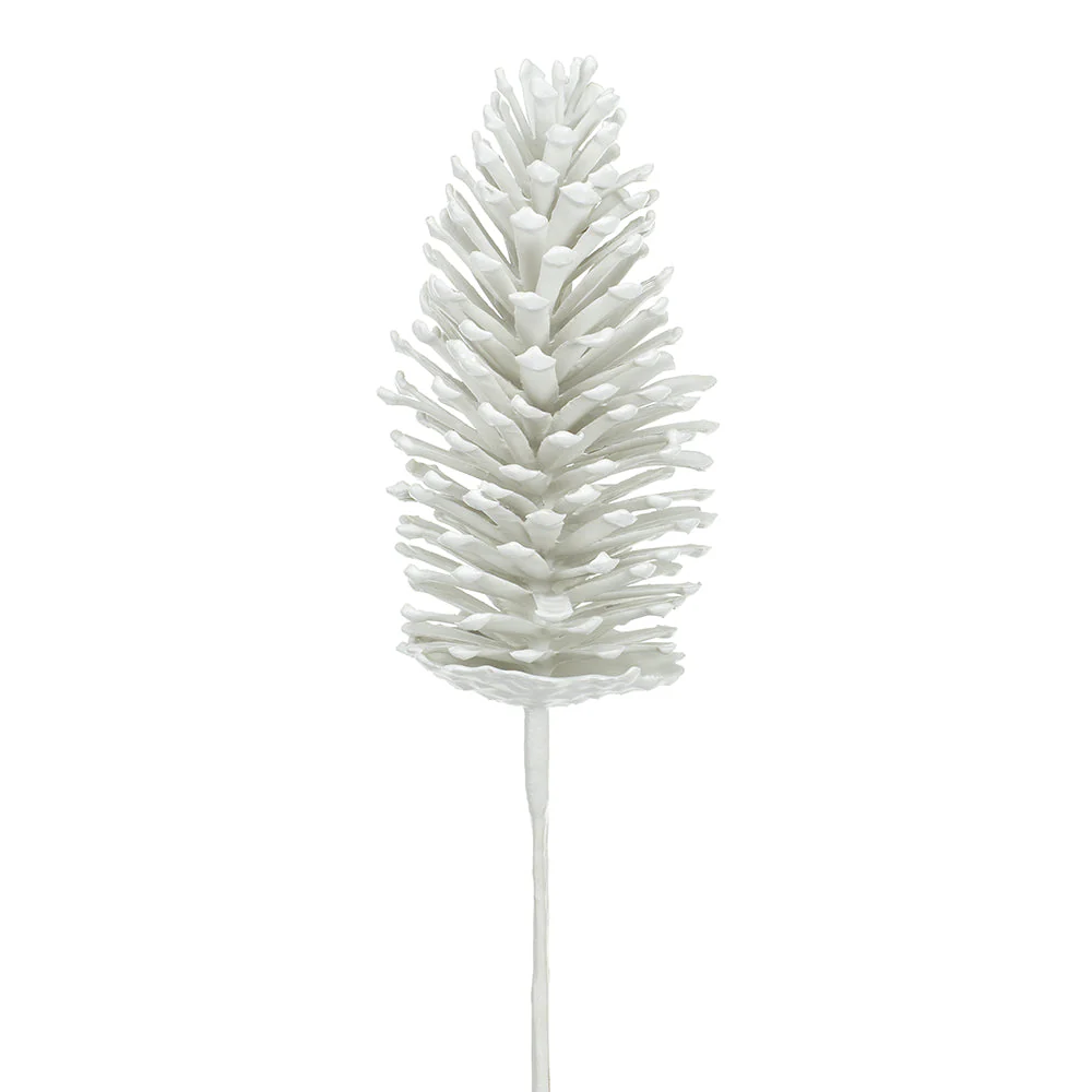 17" Artificial Plastic Pinecone Stem Pick -White (Pack of 12)