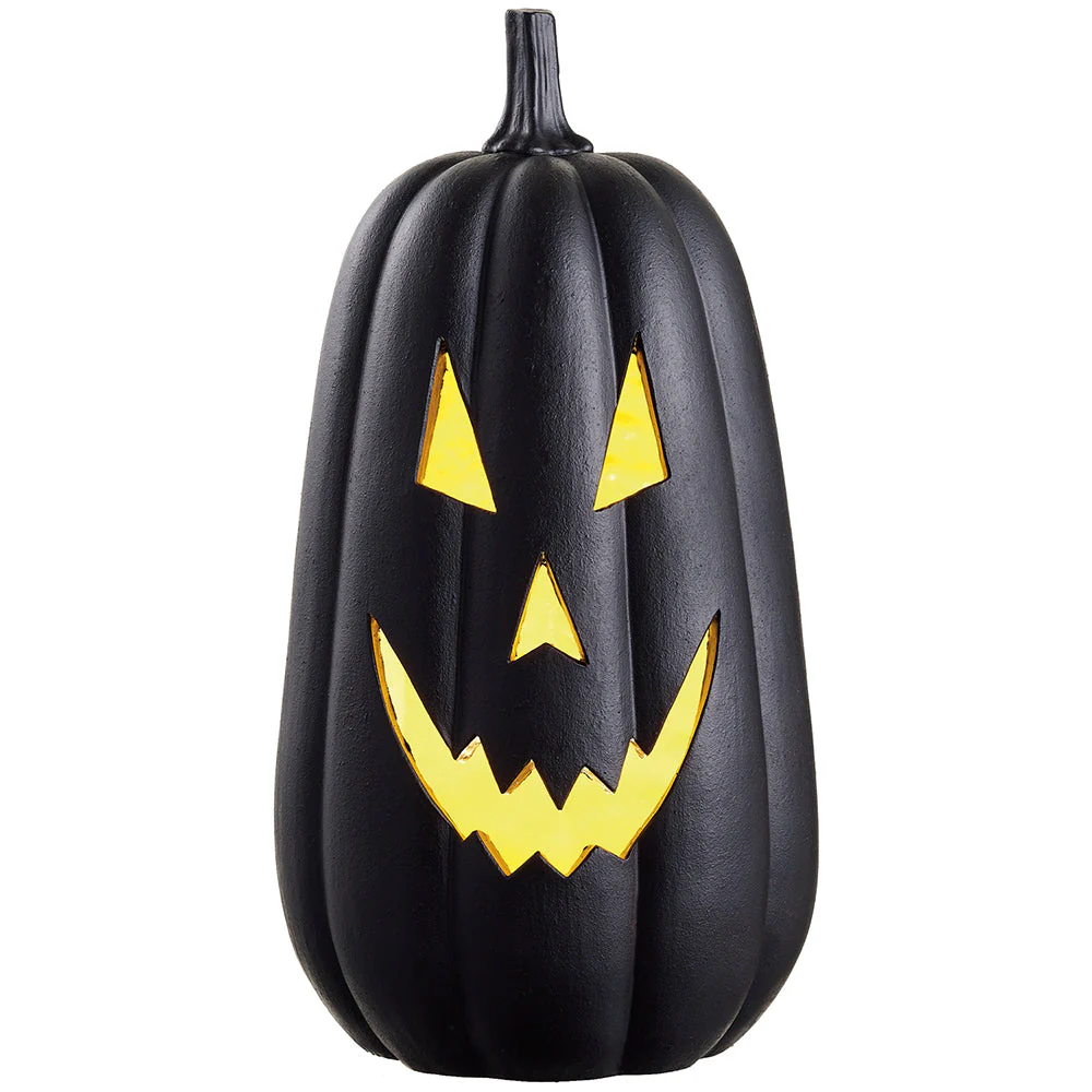 17" Battery Operated Halloween Jack-O-Lantern Pumpkin -Black (Pack of 2)