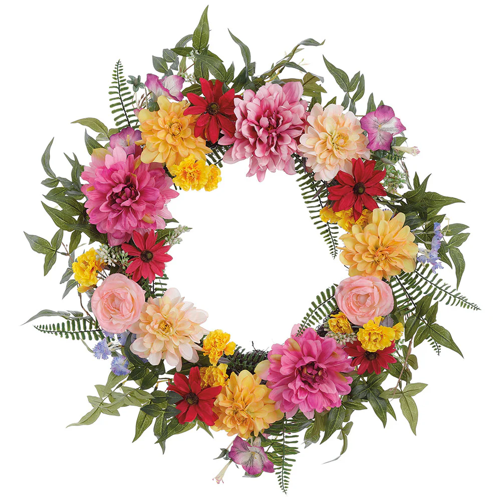 17" Dahlia & Ranunculus Silk Flower Wreath -Mixed Colors (Pack of 2)