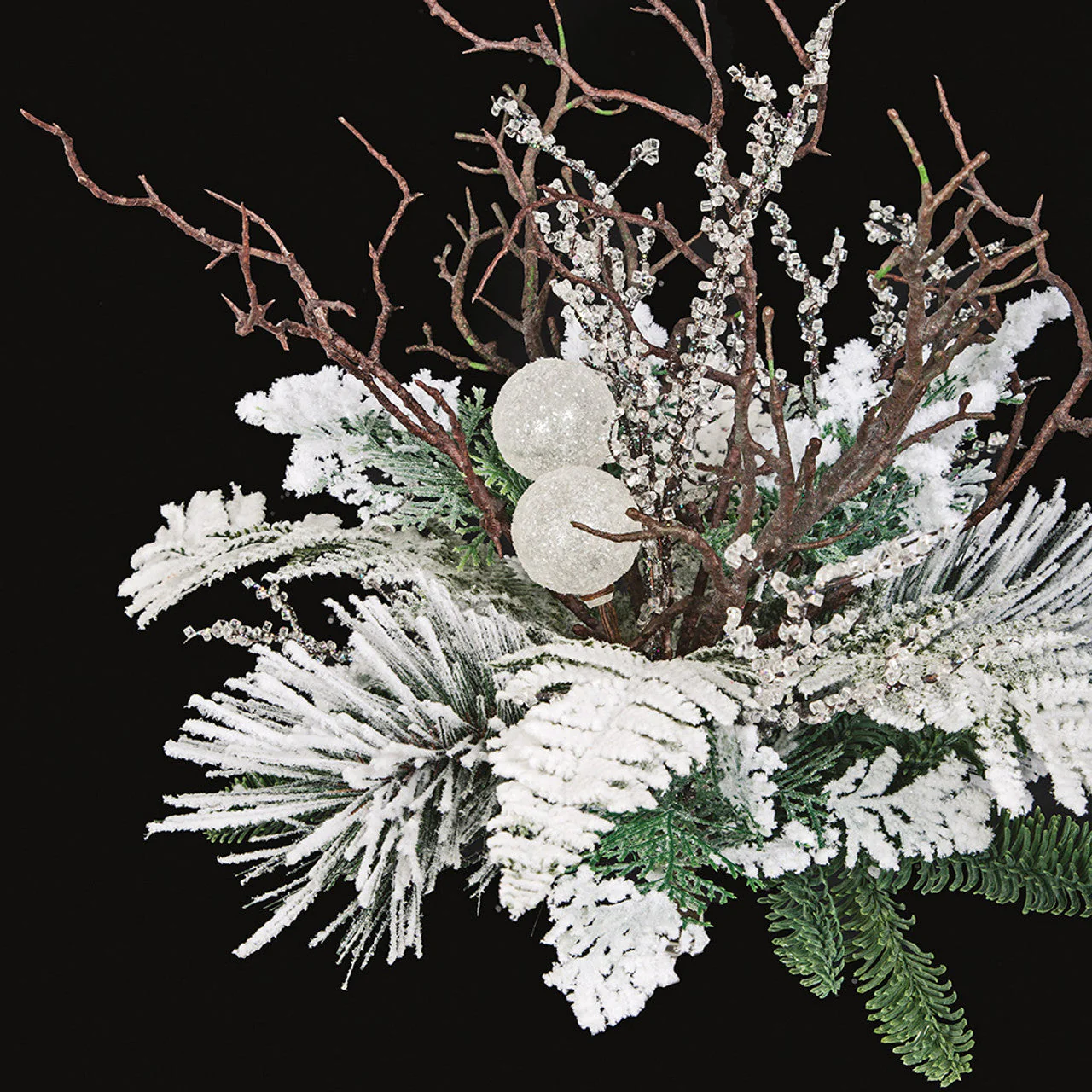 17" Flocked Artificial Mixed Pine, Fern, Cedar & Twig Plant -White/Brown (Pack of 4) - Image 2
