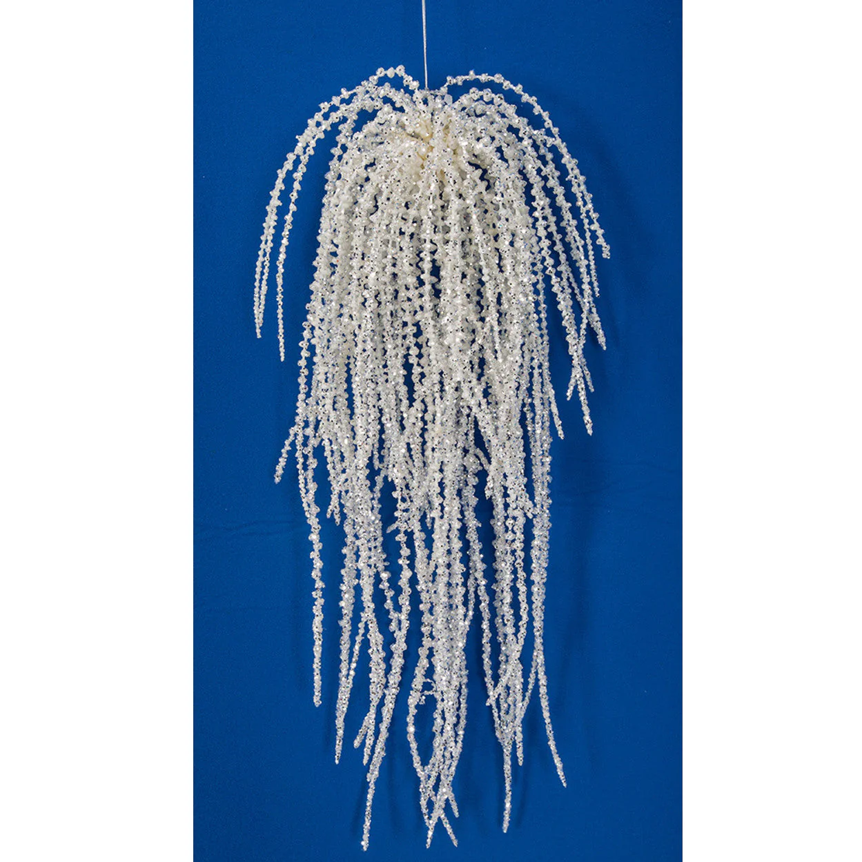 17" Hanging Glittered Artificial Beaded Stem -White/Silver (Pack of 12)