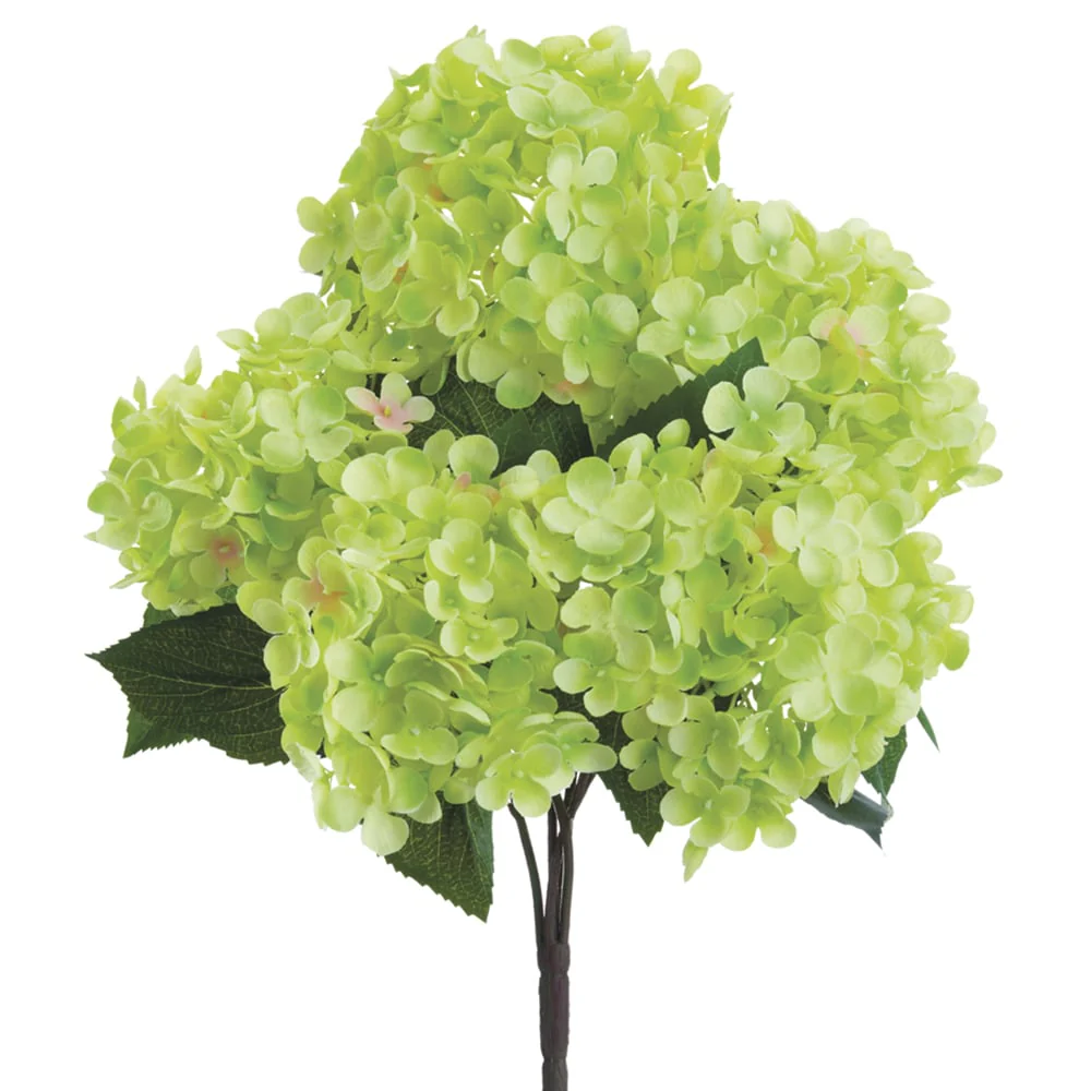 17" Hydrangea Silk Flower Bush -Green (Pack of 12)