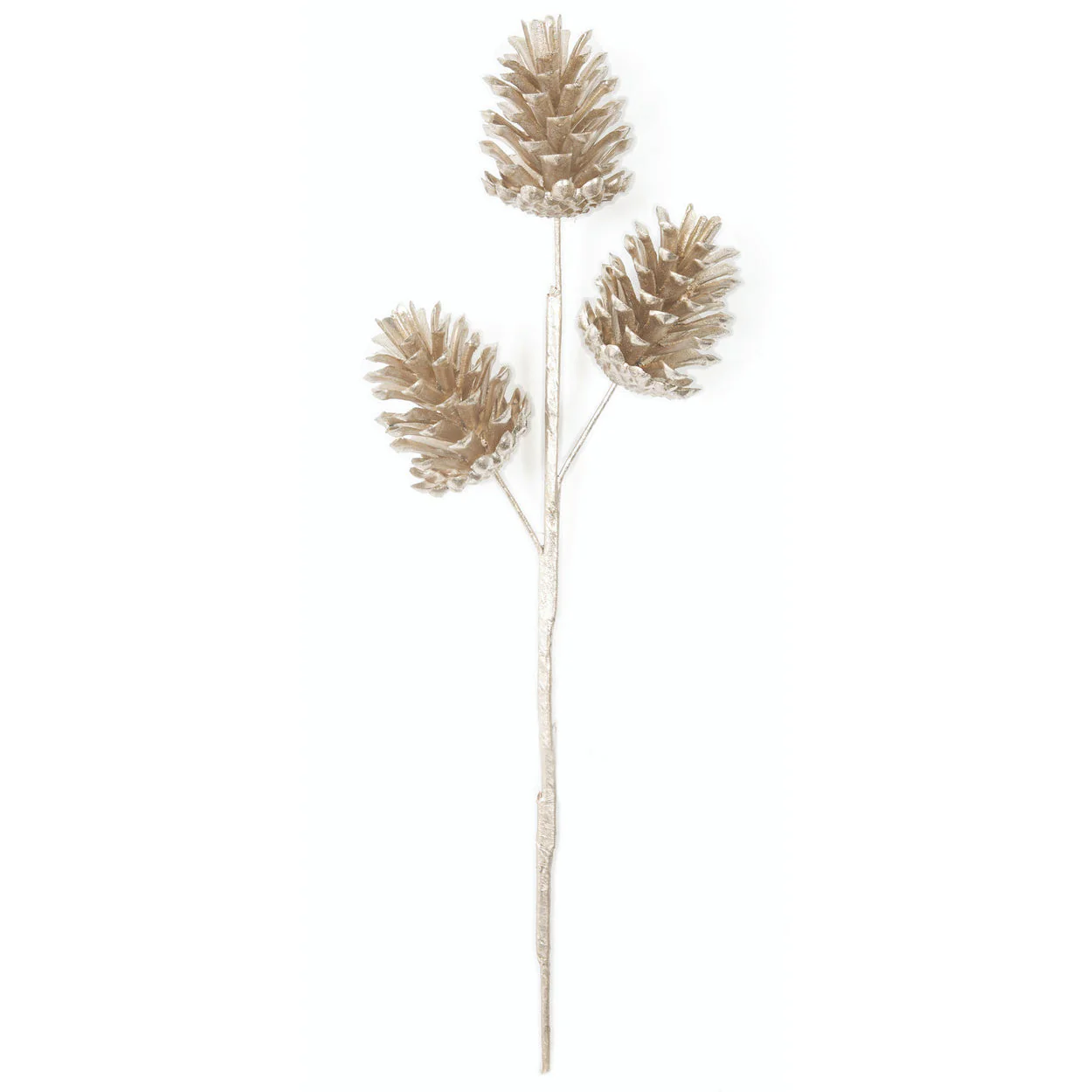 17" Metallic Artificial Plastic Pinecone Stem -Champagne (Pack of 12)