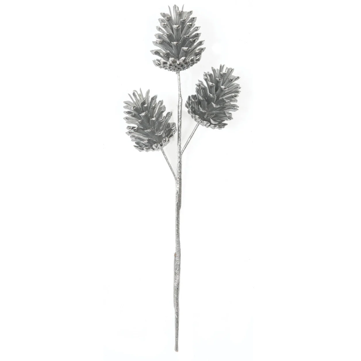 17" Metallic Artificial Plastic Pinecone Stem -Silver (Pack of 12)