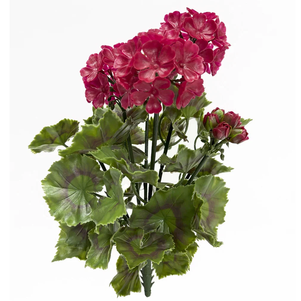 17" Outdoor UV-Proof Artificial Geranium Flower Bush -Beauty/Wine/Fuchsia (Pack of 4)