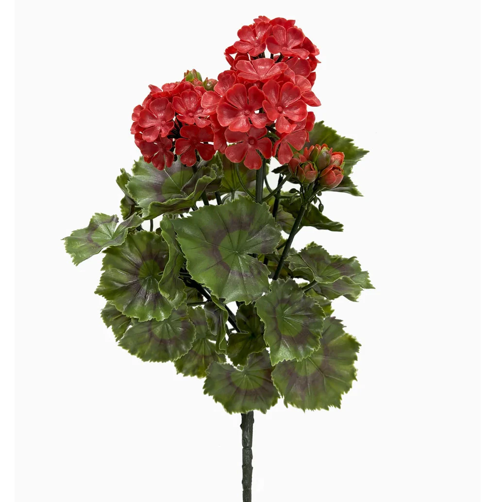17" Outdoor UV-Proof Artificial Geranium Flower Bush -Red/Orange (Pack of 4)