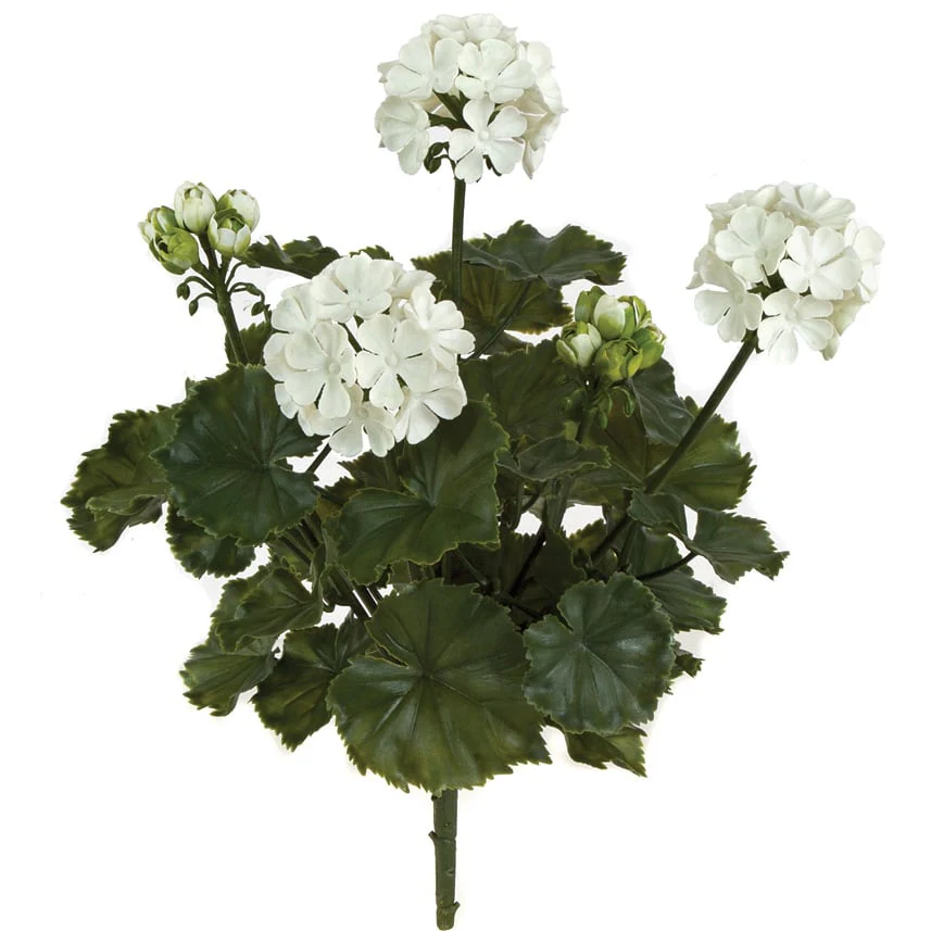 17" Outdoor UV-Proof Artificial Geranium Flower Bush -White (Pack of 6)