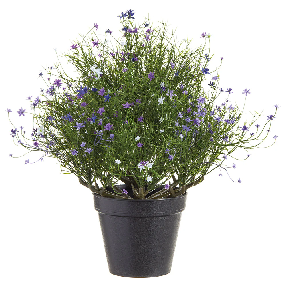 17" Outdoor UV-Resistant Artificial Mini Flower & Asparagus Fern Plant w/Pot -Purple/White (Pack of 4)