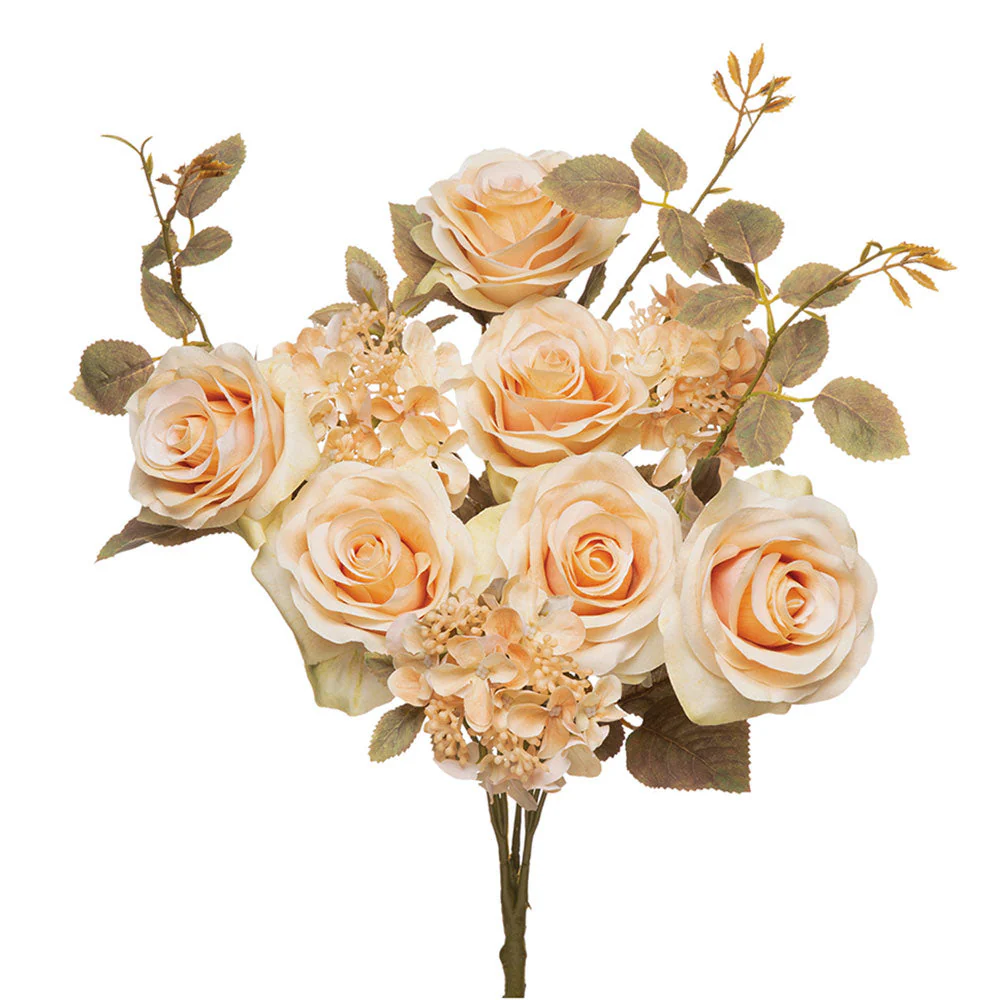 17" Outdoor UV-Resistant Artificial Rose & Hydrangea Flower Bush -Coral (Pack of 12)