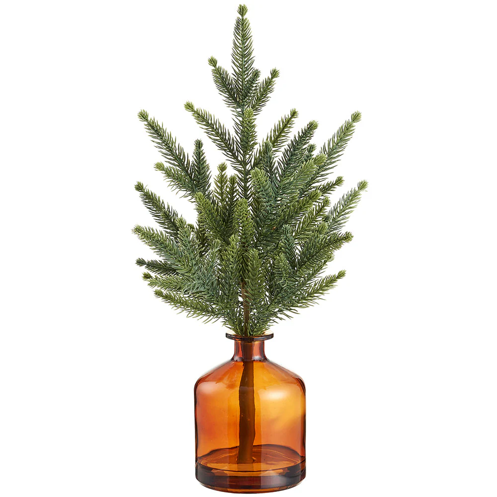 17" Pine Artificial Arrangement w/Glass Vase -Green (Pack of 4)