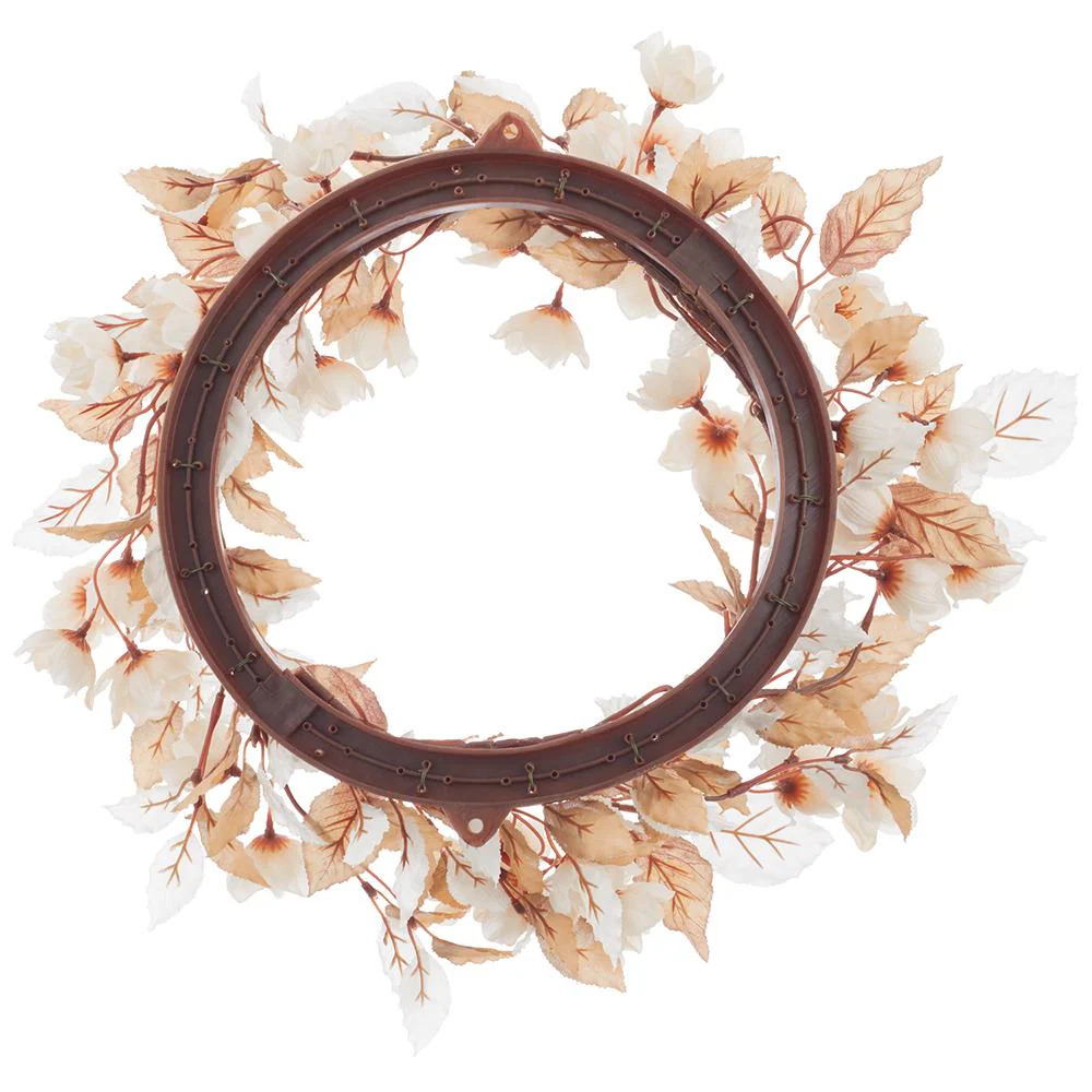 17" Saffron Crocus Flower & Beech Leaf Silk Wreath -Tan/Beige (Pack of 6) - Image 2