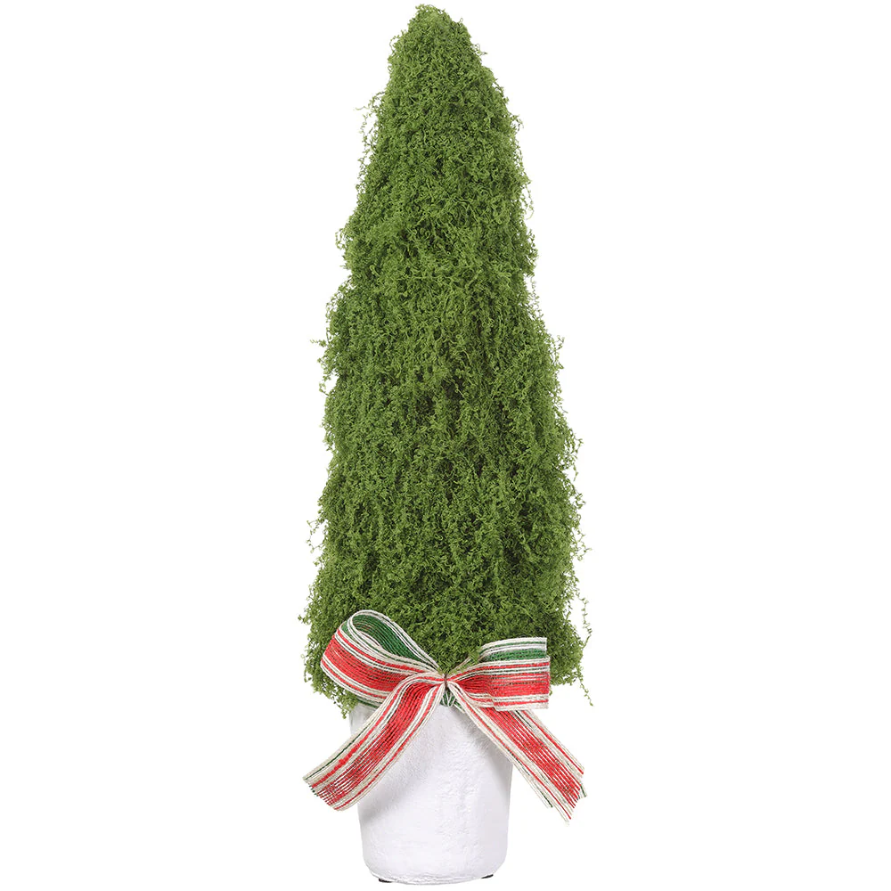 18.5" Artificial Moss & Bow Cone-Shaped Topiary w/Mgo Planter -Green (Pack of 4)