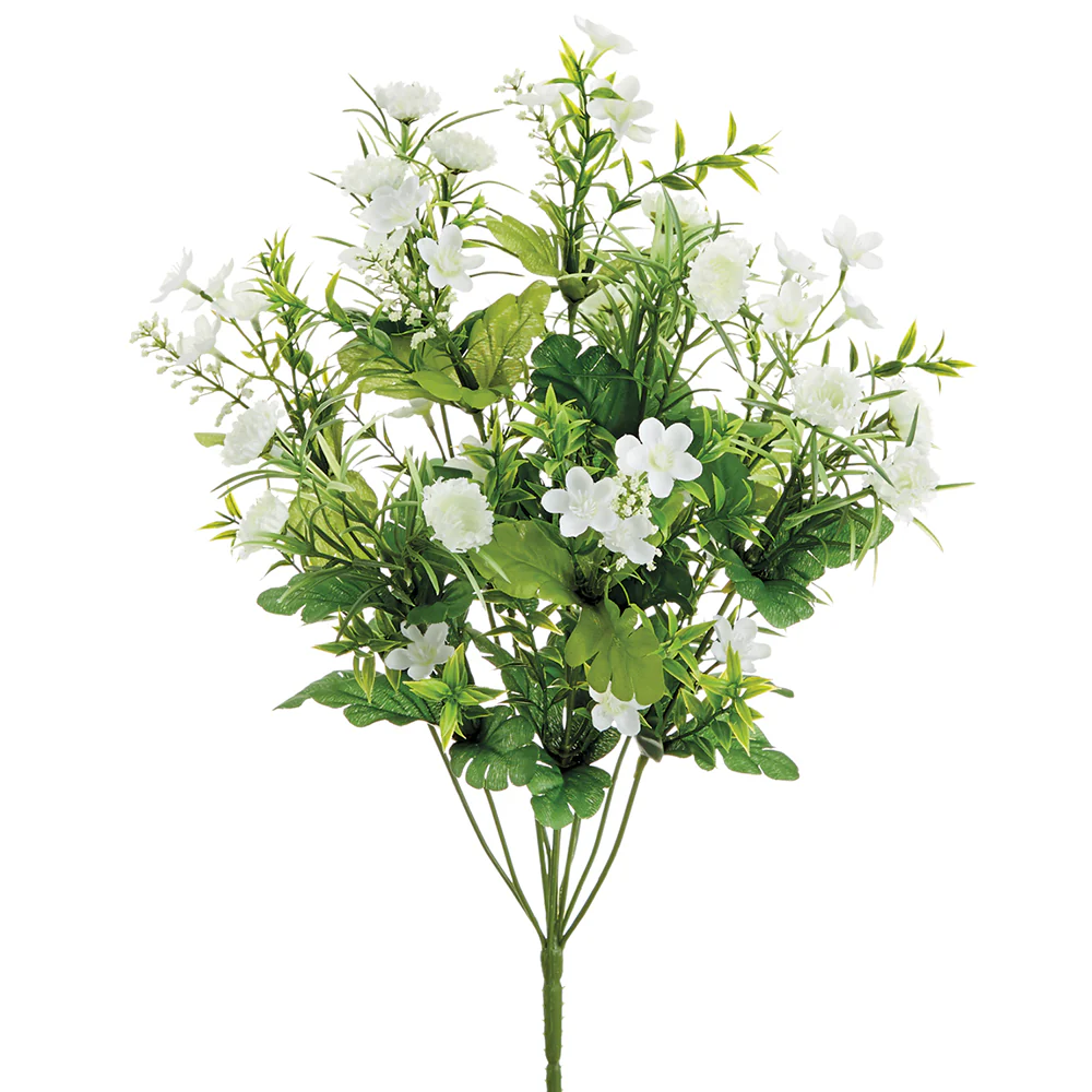 18.5" Mixed Wild Flower Silk Flower Bush -White (Pack of 12)