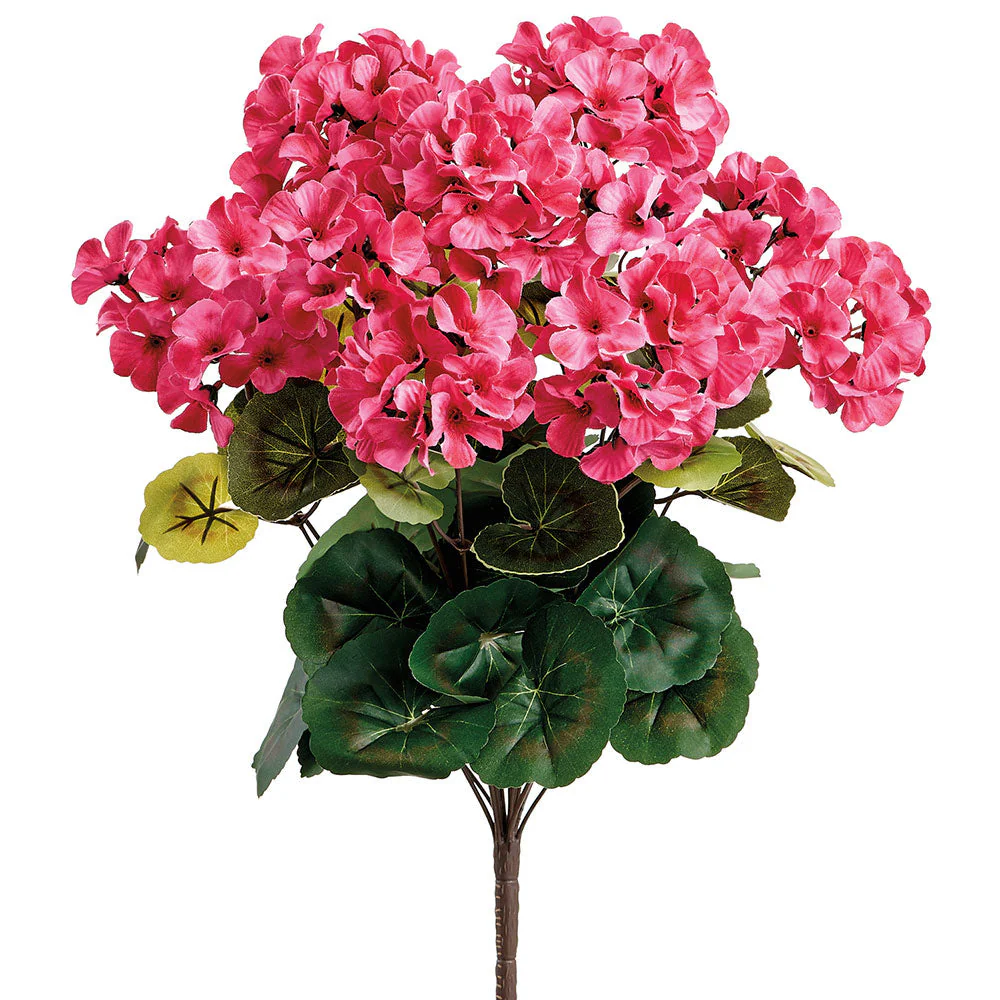18.5" Outdoor UV-Resistant Artificial Geranium Flower Bush -Beauty (Pack of 12)