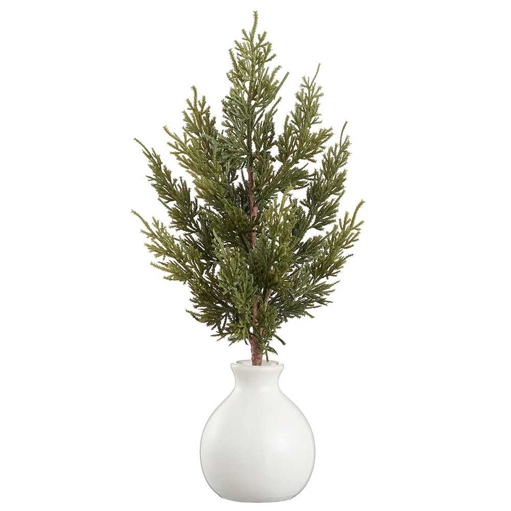 18" Artificial Cedar Plant w/Ceramic Vase -Green (Pack of 4)