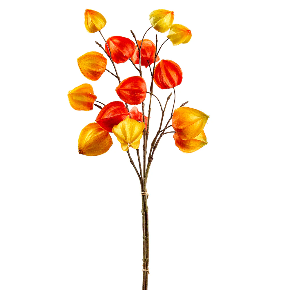 18" Artificial Chinese Lantern Flower Stem Bundle -2 Tone Orange (Pack of 12)
