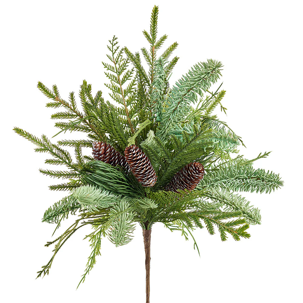 18" Artificial Pinecone & Mixed Pine Plant -Green/Brown (Pack of 6)