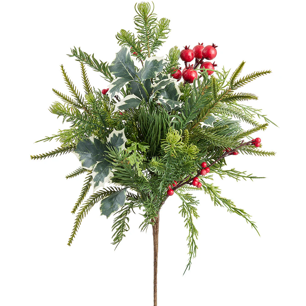 18" Berry, Pinecone & Mixed Pine Artificial Plant -Green/Red (Pack of 6)