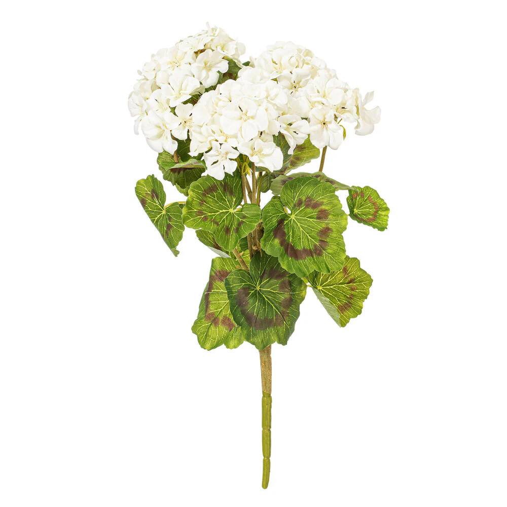 18" Geranium Silk Flower Bush -White (Pack of 8)