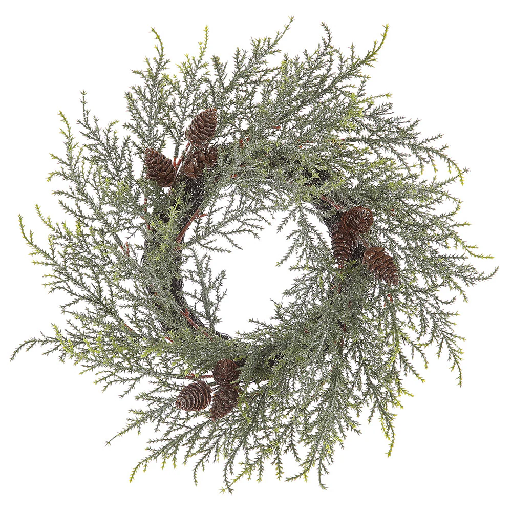 18" Glittered Artificial Pine & Pinecone Wreath -Green (Pack of 3)